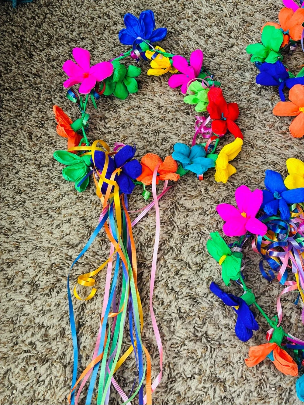 Colorful Floral Ribbon Lei Headbands - Multicolor